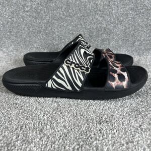 Womens Crocs Classic Remix Animal Print Comfort Slides Leopard Zebra Size 9